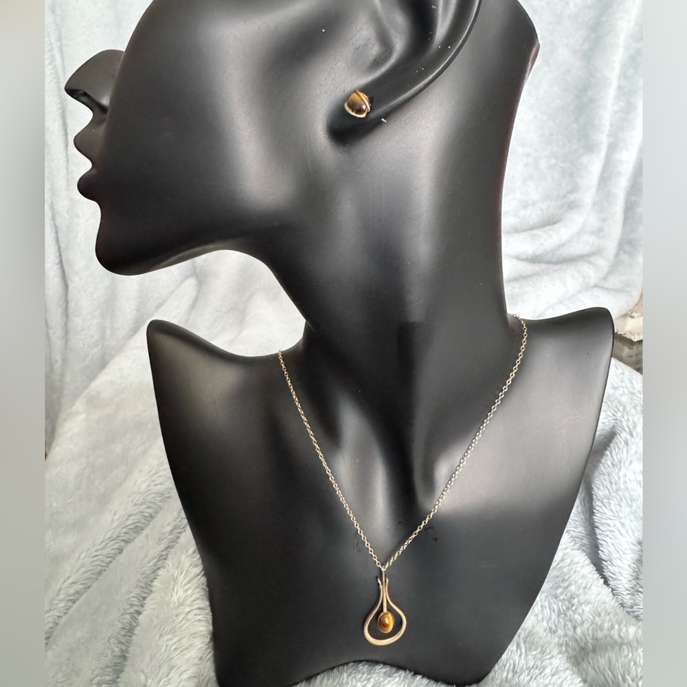 Vintage Avon 14k Gold Filled Tiger Eye Pendulum Door Knocker